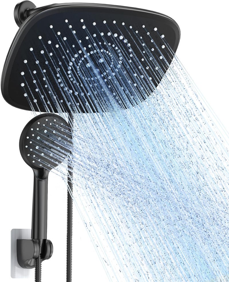 Veken 10 Inch Rain Shower Head with Handheld, High Pressure Rainfall Showerhead Combo with 5 Handheld Water Spray Modes for Bathroom Accessories, Home Decor, Detachable Dual Shower Heads, Matte Black - Image 1